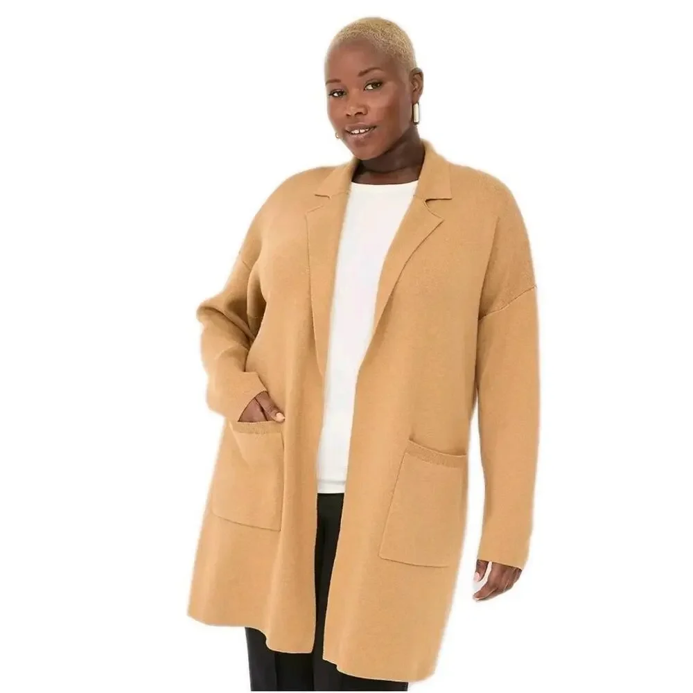 Lane Bryant Open-Front Coatigan Tan Brown‎ Knit Duster Womens Plus Size 18/20